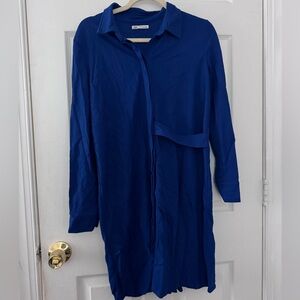 Zara Deep Blue Button-Up Shirt Dress